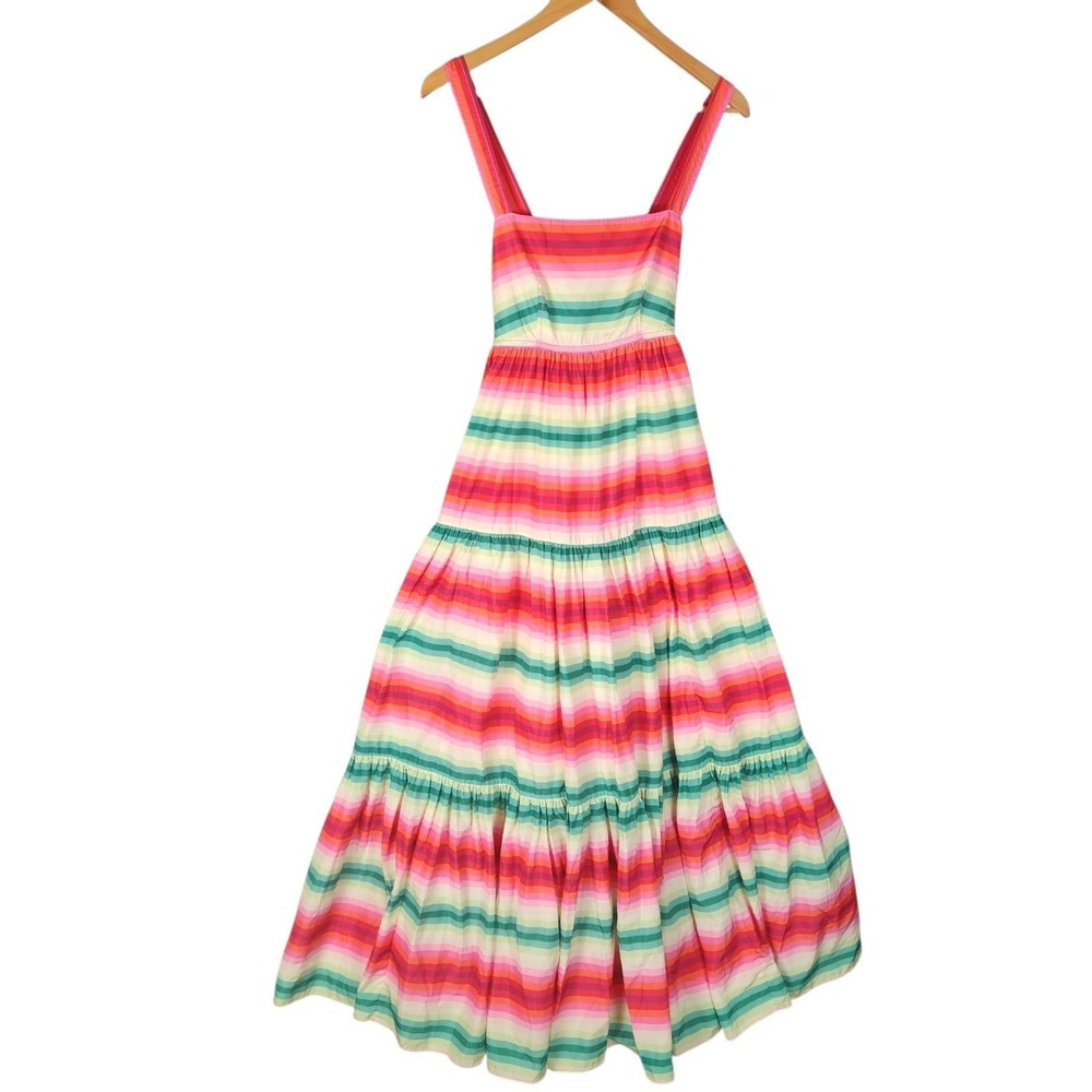 J. Crew Maxi Dress 2 Multicolor Rainbow Striped Tiered Maximalism Party Formal - Picture 2 of 11